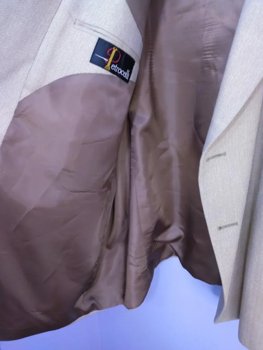Petrocelli Men's 54R Sportcoat Jacket Silk & Wool Blend Beige Tan Lined FLAWS